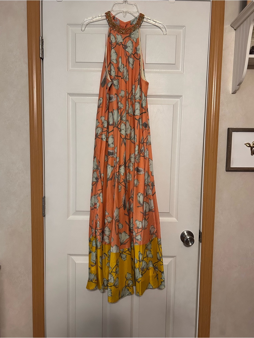 Varun Bahl Anthropologie Beaded Blossom Silk Halter Dress Size M